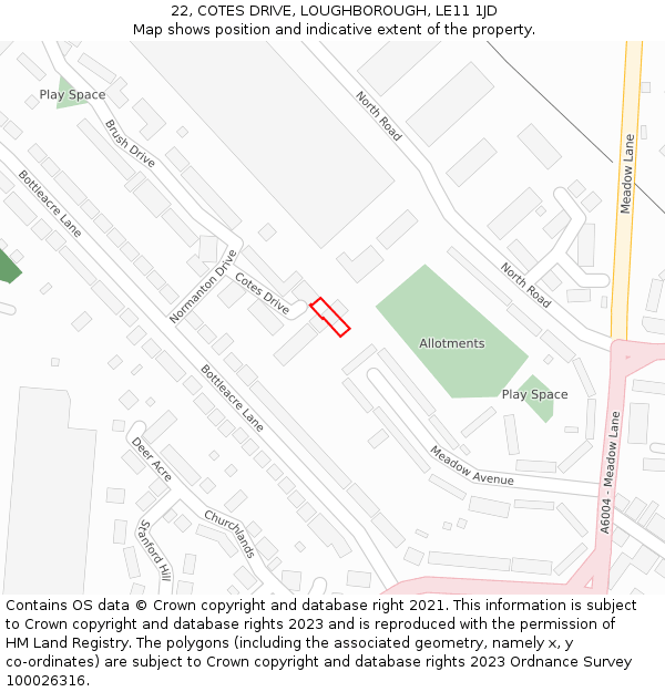22, COTES DRIVE, LOUGHBOROUGH, LE11 1JD: Location map and indicative extent of plot