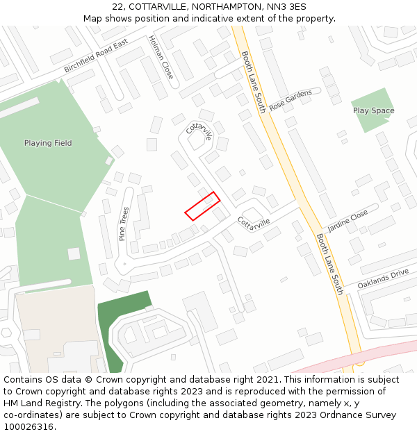 22, COTTARVILLE, NORTHAMPTON, NN3 3ES: Location map and indicative extent of plot