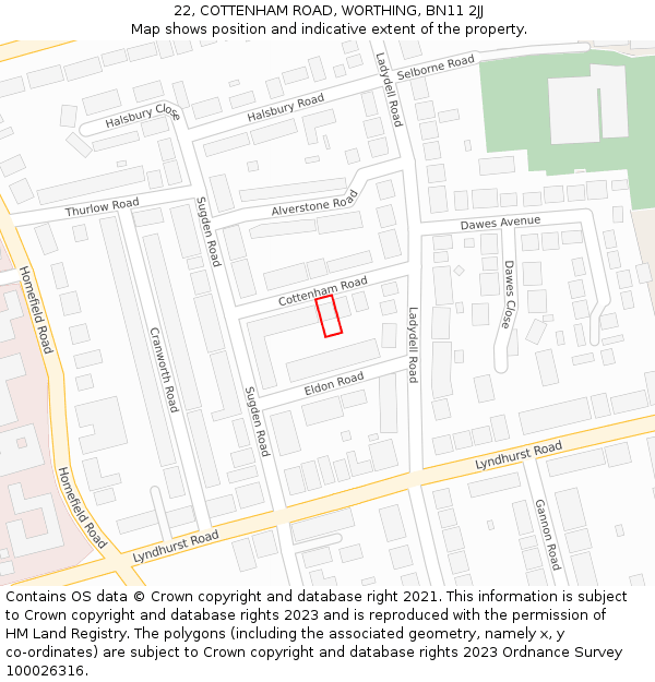 22, COTTENHAM ROAD, WORTHING, BN11 2JJ: Location map and indicative extent of plot