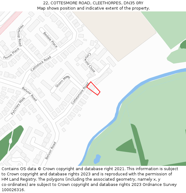 22, COTTESMORE ROAD, CLEETHORPES, DN35 0RY: Location map and indicative extent of plot