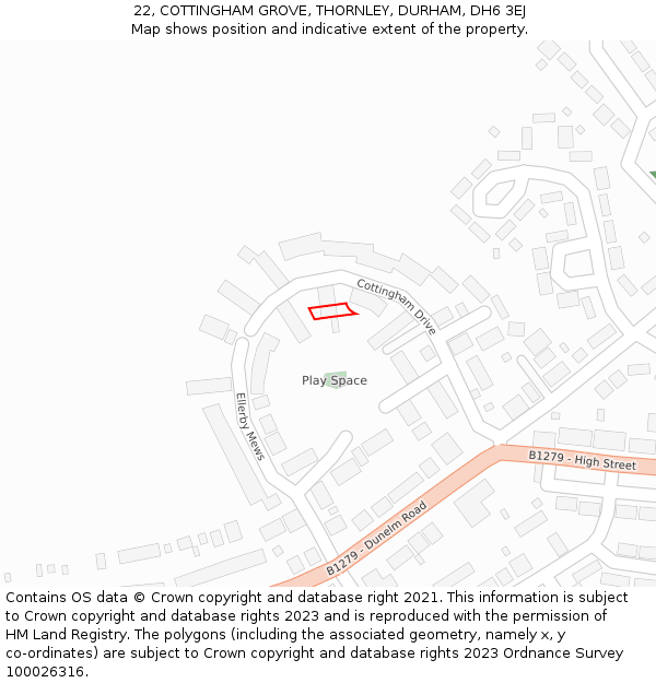 22, COTTINGHAM GROVE, THORNLEY, DURHAM, DH6 3EJ: Location map and indicative extent of plot