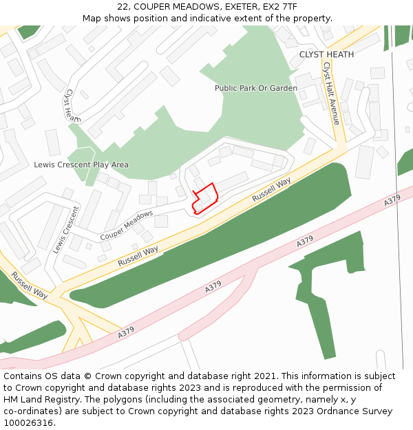 22, COUPER MEADOWS, EXETER, EX2 7TF: Location map and indicative extent of plot