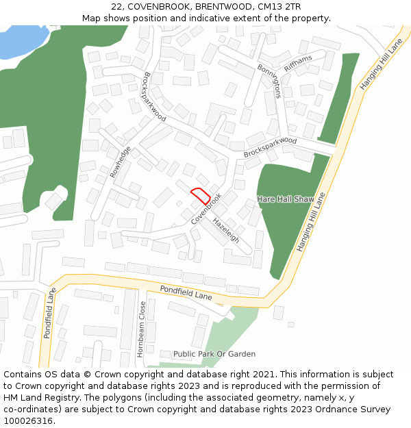 22, COVENBROOK, BRENTWOOD, CM13 2TR: Location map and indicative extent of plot