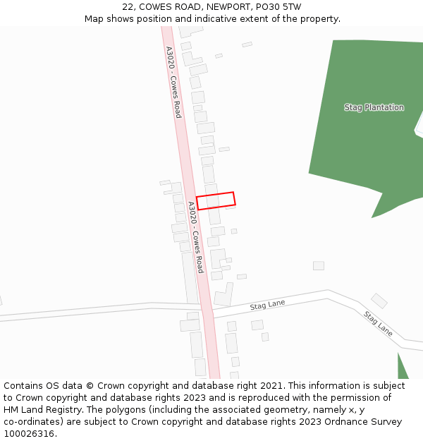 22, COWES ROAD, NEWPORT, PO30 5TW: Location map and indicative extent of plot