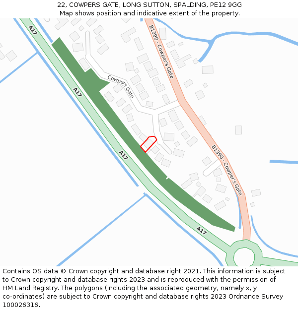 22, COWPERS GATE, LONG SUTTON, SPALDING, PE12 9GG: Location map and indicative extent of plot