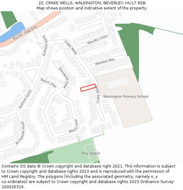 22, CRAKE WELLS, WALKINGTON, BEVERLEY, HU17 8SB: Location map and indicative extent of plot