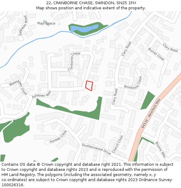 22, CRANBORNE CHASE, SWINDON, SN25 1FH: Location map and indicative extent of plot