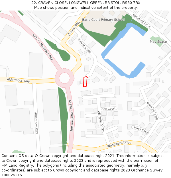 22, CRAVEN CLOSE, LONGWELL GREEN, BRISTOL, BS30 7BX: Location map and indicative extent of plot
