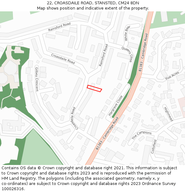 22, CROASDAILE ROAD, STANSTED, CM24 8DN: Location map and indicative extent of plot