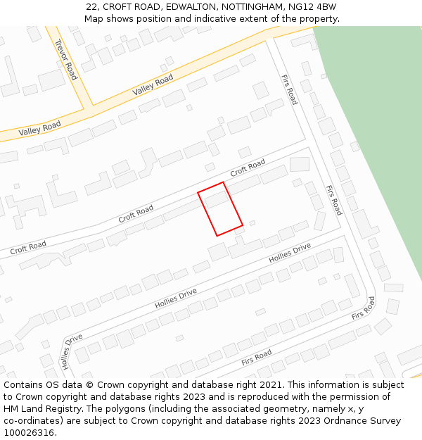 22, CROFT ROAD, EDWALTON, NOTTINGHAM, NG12 4BW: Location map and indicative extent of plot