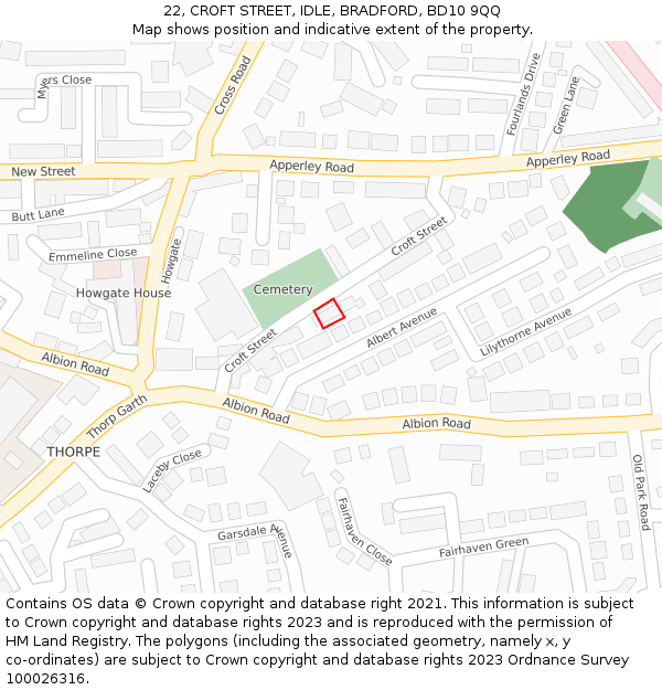 22, CROFT STREET, IDLE, BRADFORD, BD10 9QQ: Location map and indicative extent of plot