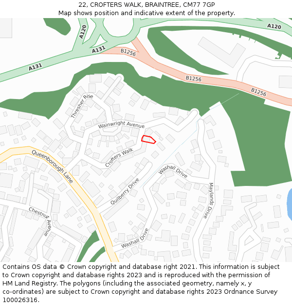 22, CROFTERS WALK, BRAINTREE, CM77 7GP: Location map and indicative extent of plot
