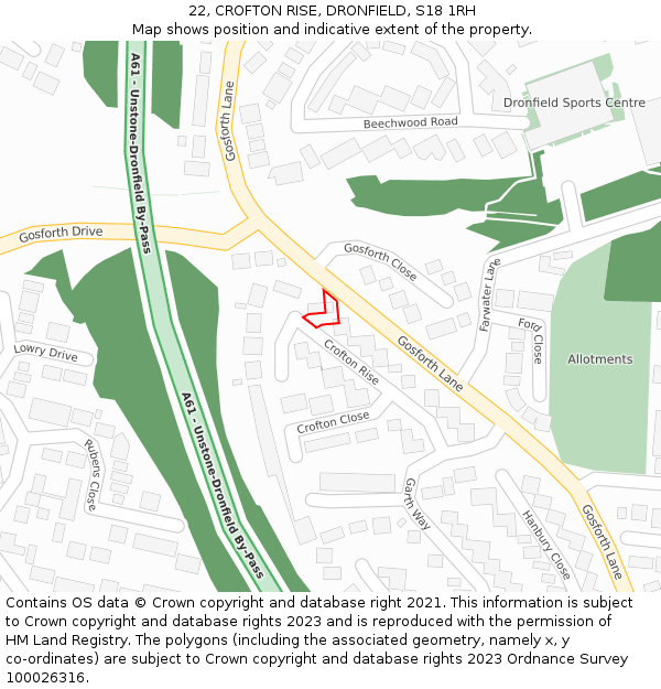 22, CROFTON RISE, DRONFIELD, S18 1RH: Location map and indicative extent of plot