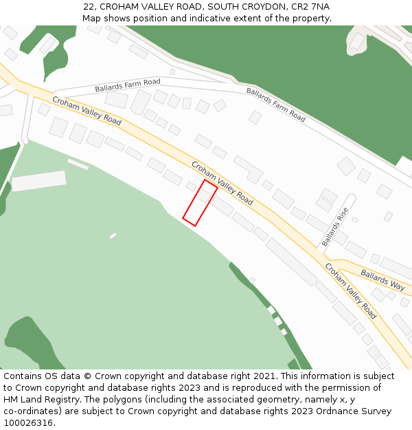 22, CROHAM VALLEY ROAD, SOUTH CROYDON, CR2 7NA: Location map and indicative extent of plot