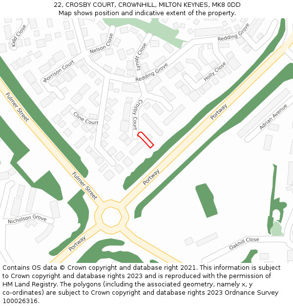 22, CROSBY COURT, CROWNHILL, MILTON KEYNES, MK8 0DD: Location map and indicative extent of plot