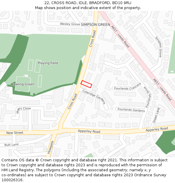 22, CROSS ROAD, IDLE, BRADFORD, BD10 9RU: Location map and indicative extent of plot