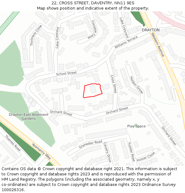 22, CROSS STREET, DAVENTRY, NN11 9ES: Location map and indicative extent of plot