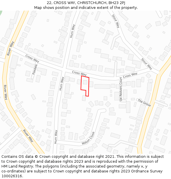 22, CROSS WAY, CHRISTCHURCH, BH23 2PJ: Location map and indicative extent of plot