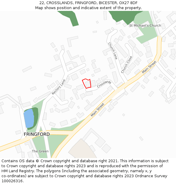 22, CROSSLANDS, FRINGFORD, BICESTER, OX27 8DF: Location map and indicative extent of plot