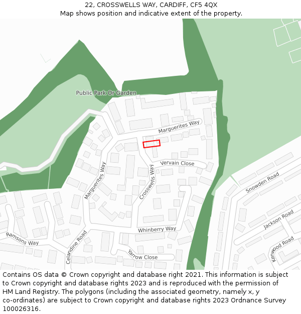 22, CROSSWELLS WAY, CARDIFF, CF5 4QX: Location map and indicative extent of plot