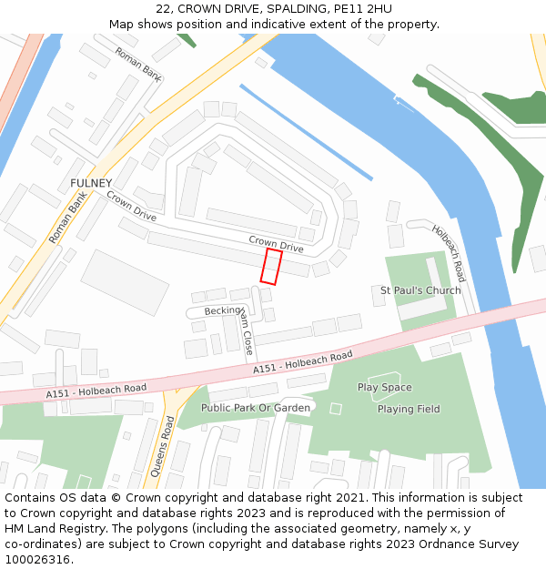 22, CROWN DRIVE, SPALDING, PE11 2HU: Location map and indicative extent of plot