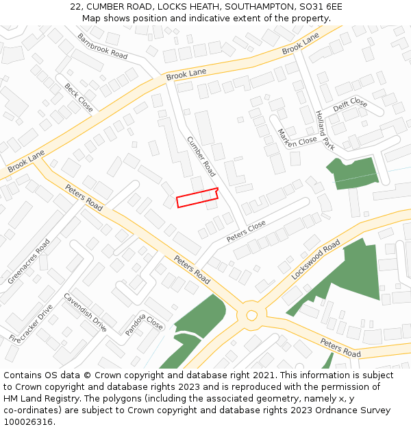 22, CUMBER ROAD, LOCKS HEATH, SOUTHAMPTON, SO31 6EE: Location map and indicative extent of plot