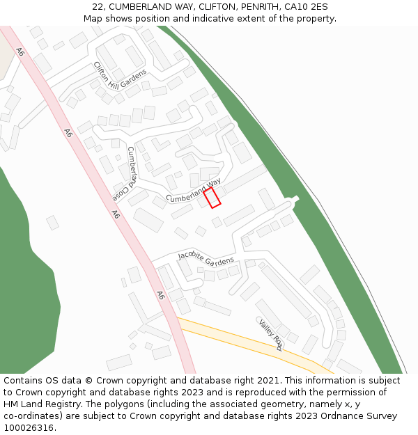 22, CUMBERLAND WAY, CLIFTON, PENRITH, CA10 2ES: Location map and indicative extent of plot