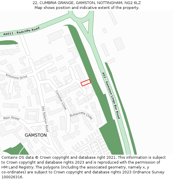 22, CUMBRIA GRANGE, GAMSTON, NOTTINGHAM, NG2 6LZ: Location map and indicative extent of plot