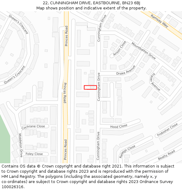 22, CUNNINGHAM DRIVE, EASTBOURNE, BN23 6BJ: Location map and indicative extent of plot