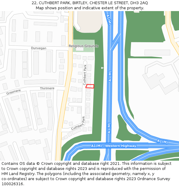 22, CUTHBERT PARK, BIRTLEY, CHESTER LE STREET, DH3 2AQ: Location map and indicative extent of plot