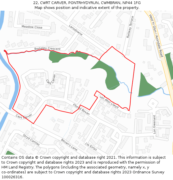 22, CWRT CARVER, PONTRHYDYRUN, CWMBRAN, NP44 1FG: Location map and indicative extent of plot