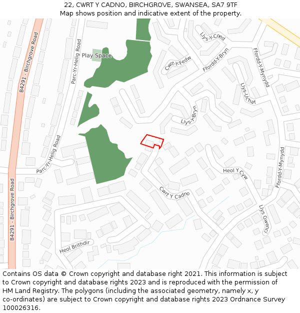 22, CWRT Y CADNO, BIRCHGROVE, SWANSEA, SA7 9TF: Location map and indicative extent of plot