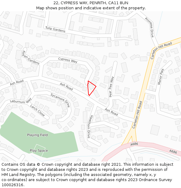 22, CYPRESS WAY, PENRITH, CA11 8UN: Location map and indicative extent of plot