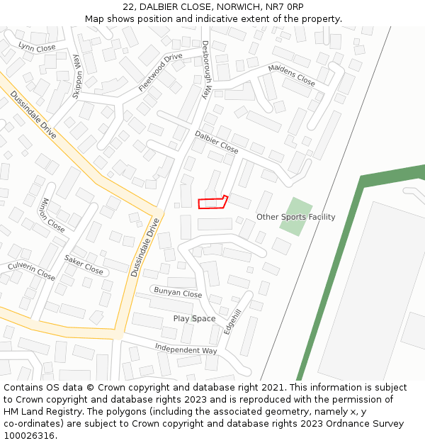 22, DALBIER CLOSE, NORWICH, NR7 0RP: Location map and indicative extent of plot