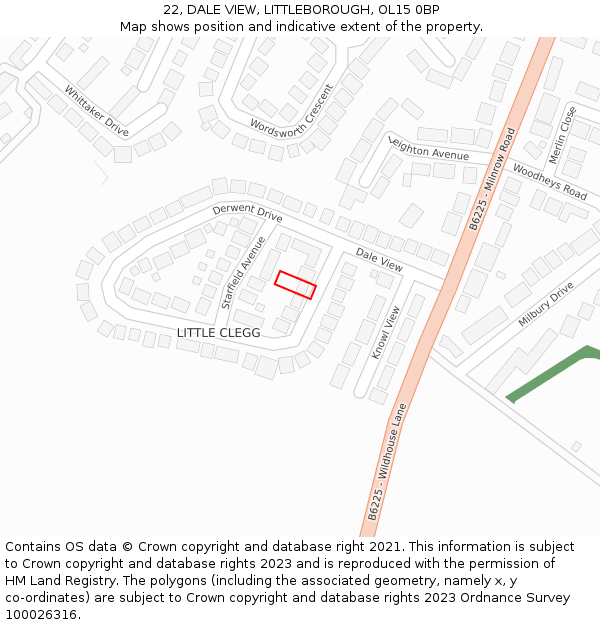 22, DALE VIEW, LITTLEBOROUGH, OL15 0BP: Location map and indicative extent of plot