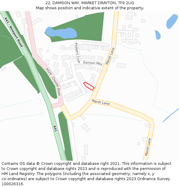 22, DAMSON WAY, MARKET DRAYTON, TF9 2UG: Location map and indicative extent of plot