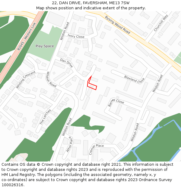 22, DAN DRIVE, FAVERSHAM, ME13 7SW: Location map and indicative extent of plot