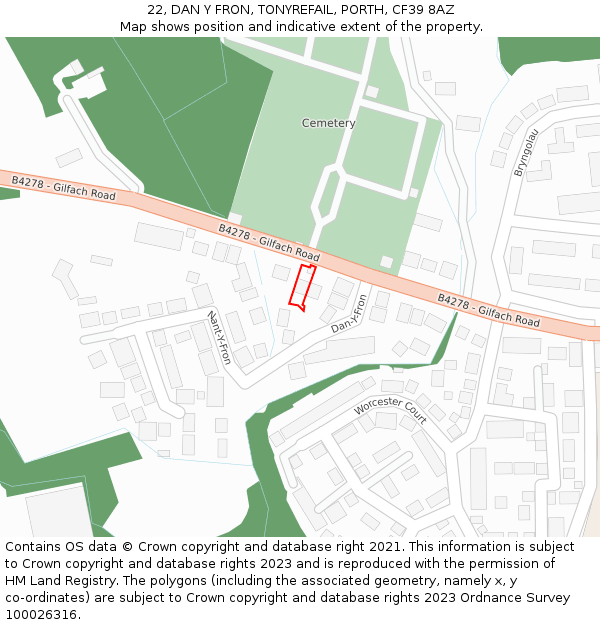 22, DAN Y FRON, TONYREFAIL, PORTH, CF39 8AZ: Location map and indicative extent of plot
