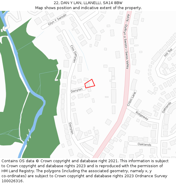 22, DAN Y LAN, LLANELLI, SA14 8BW: Location map and indicative extent of plot