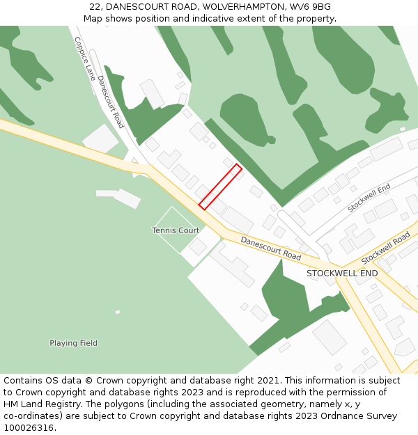 22, DANESCOURT ROAD, WOLVERHAMPTON, WV6 9BG: Location map and indicative extent of plot