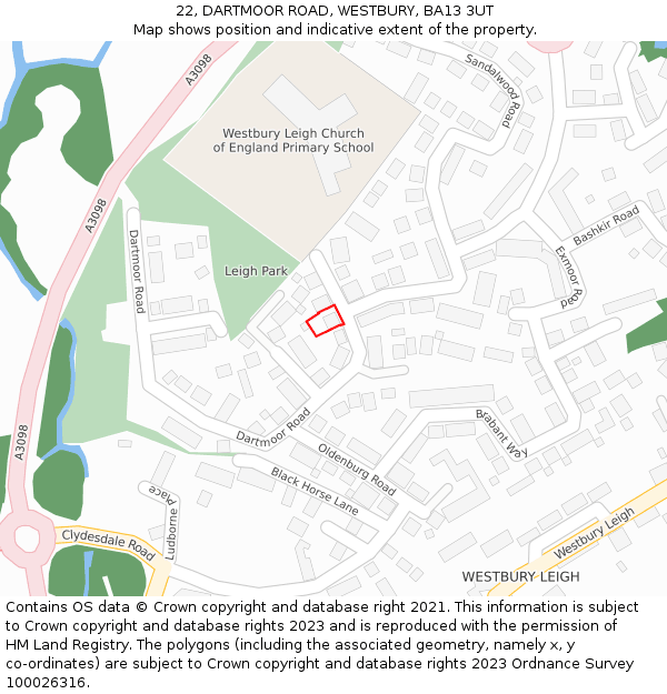 22, DARTMOOR ROAD, WESTBURY, BA13 3UT: Location map and indicative extent of plot