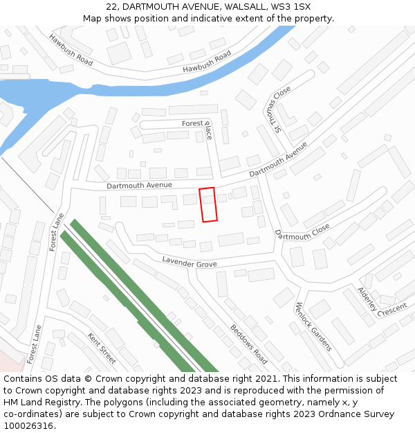 22, DARTMOUTH AVENUE, WALSALL, WS3 1SX: Location map and indicative extent of plot