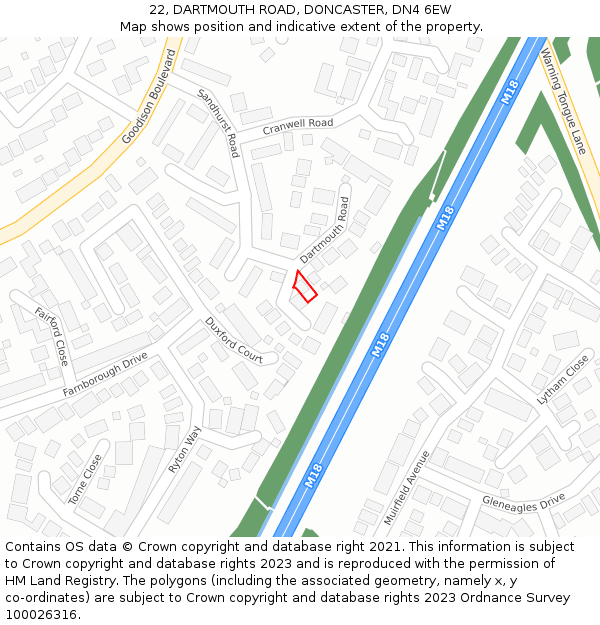 22, DARTMOUTH ROAD, DONCASTER, DN4 6EW: Location map and indicative extent of plot