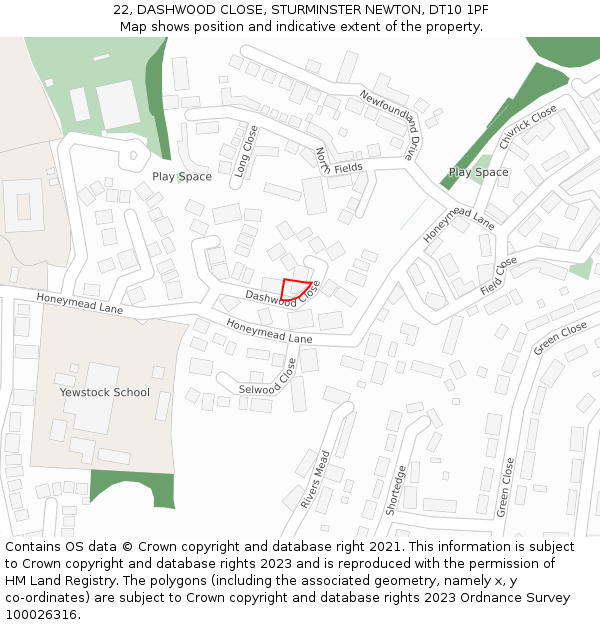 22, DASHWOOD CLOSE, STURMINSTER NEWTON, DT10 1PF: Location map and indicative extent of plot