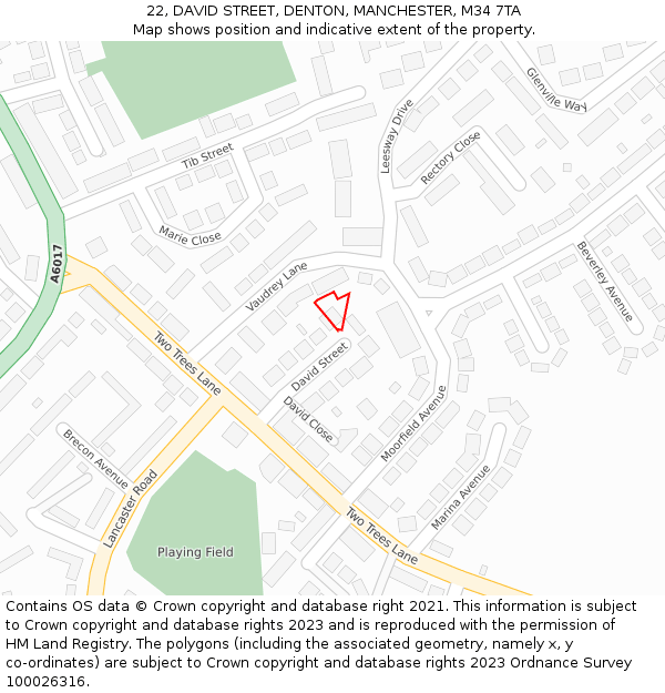 22, DAVID STREET, DENTON, MANCHESTER, M34 7TA: Location map and indicative extent of plot