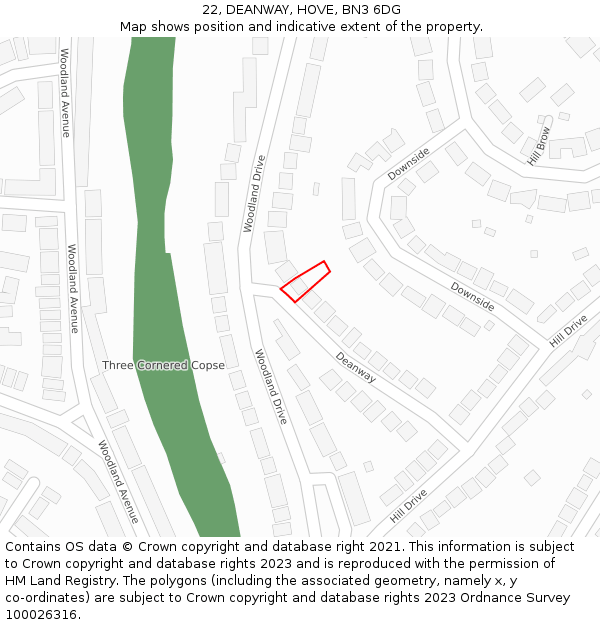 22, DEANWAY, HOVE, BN3 6DG: Location map and indicative extent of plot