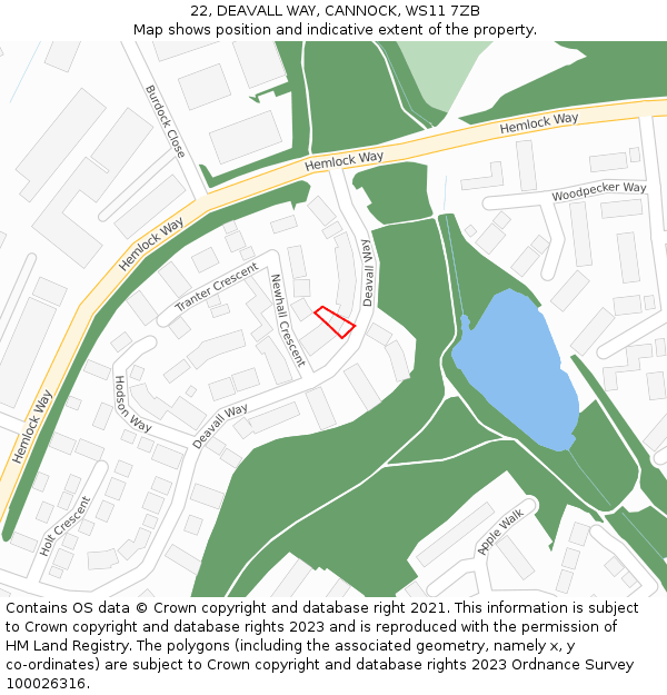 22, DEAVALL WAY, CANNOCK, WS11 7ZB: Location map and indicative extent of plot