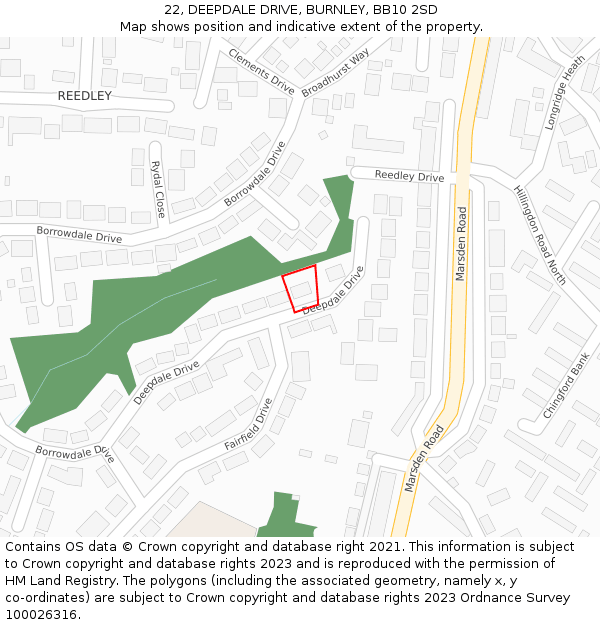 22, DEEPDALE DRIVE, BURNLEY, BB10 2SD: Location map and indicative extent of plot