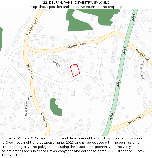 22, DELFAN, PANT, OSWESTRY, SY10 8LQ: Location map and indicative extent of plot