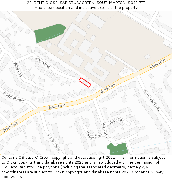 22, DENE CLOSE, SARISBURY GREEN, SOUTHAMPTON, SO31 7TT: Location map and indicative extent of plot